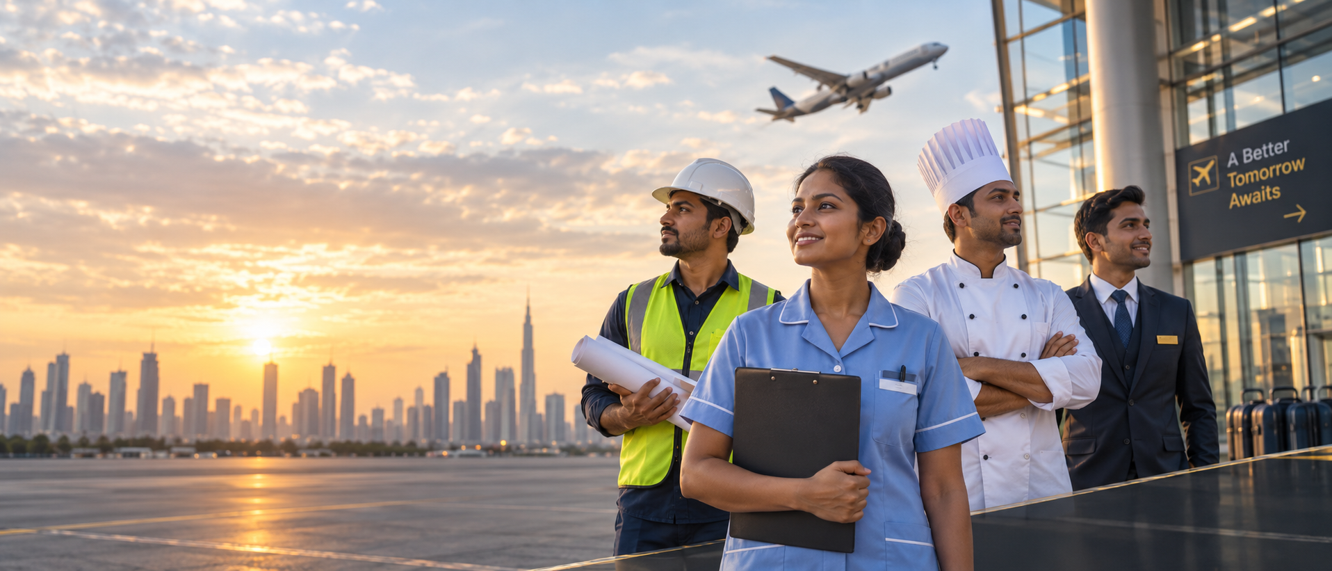 Overseas recruitment professionals at an airport